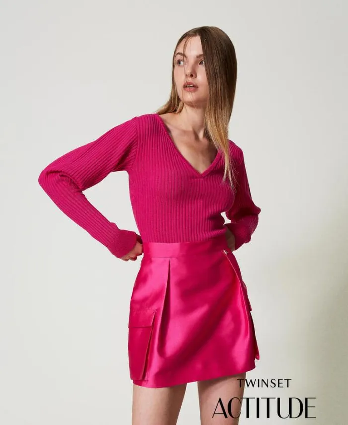 Twinset Skirts Mikado Twill Miniskirt Super Pink 8211 Clothing