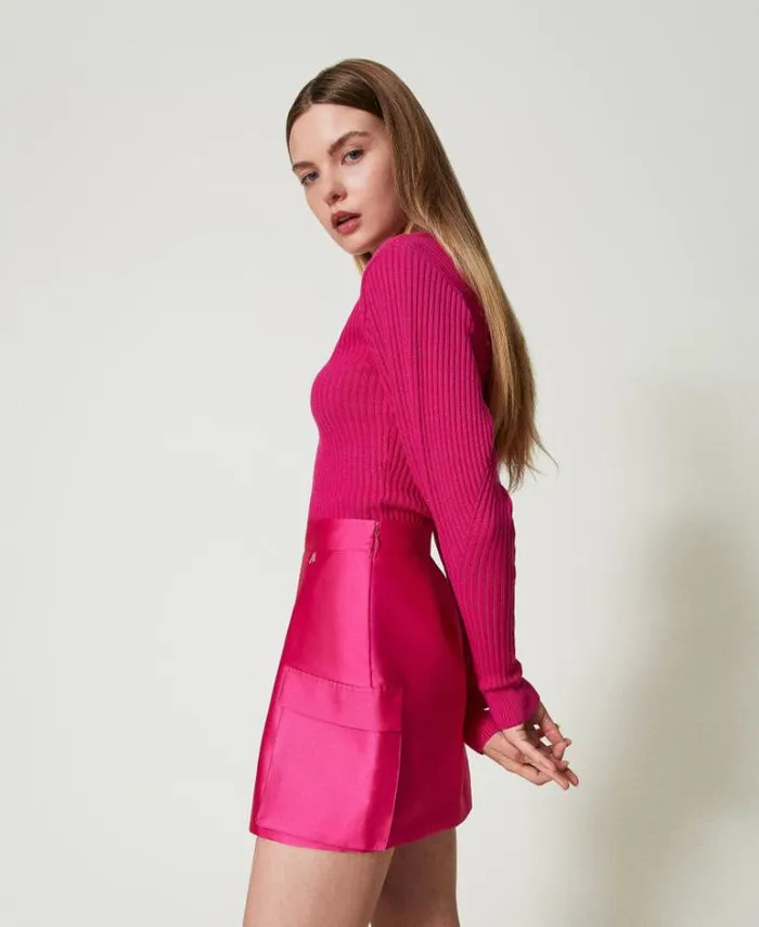 Twinset Skirts Mikado Twill Miniskirt Super Pink 8211 Clothing