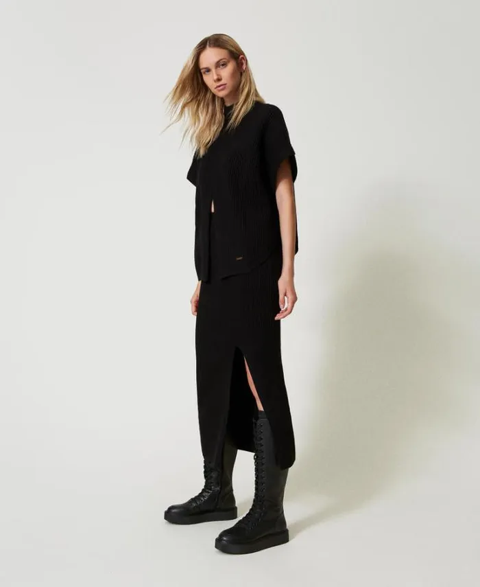 Twinset Skirts Ribbed Knit Midi Skirt Black 8211 Clothing