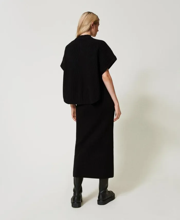 Twinset Skirts Ribbed Knit Midi Skirt Black 8211 Clothing