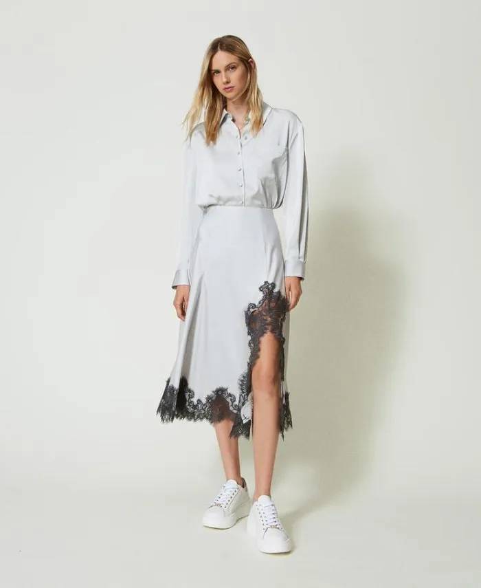 Twinset Skirts Satin And Lace Long Skirt Twotone Silver Blackened Pearl Grey 8211 Clothing Twinset Skirts Satin And Lace Long Skirt Twotone Silver Blackened Pearl Grey 8211 Clothing