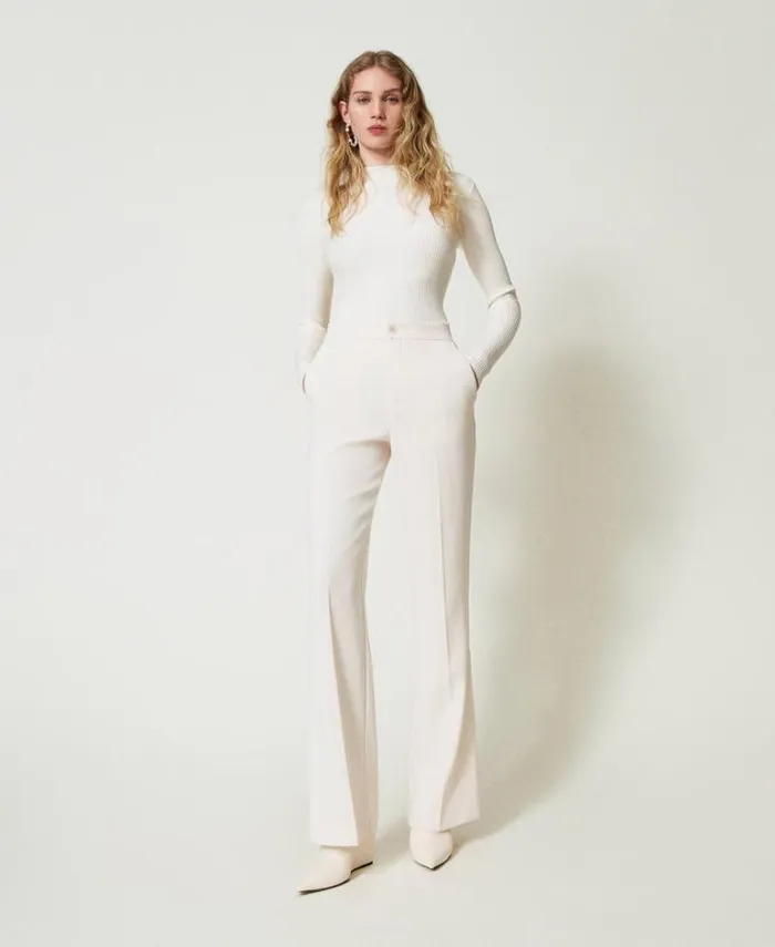 Twinset Straight Leg And Cigarette Trousers Straight Leg Trousers With Slits Old White 8211 Clothing