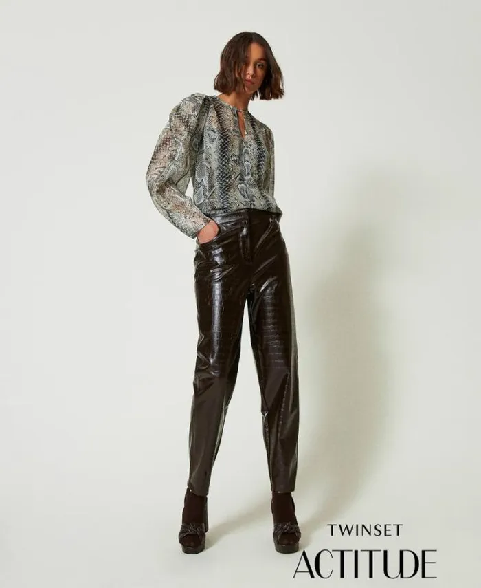 Twinset Suits And Sets Animal Print Barrel Fit Trousers Molegrave Brown 8211 Clothing