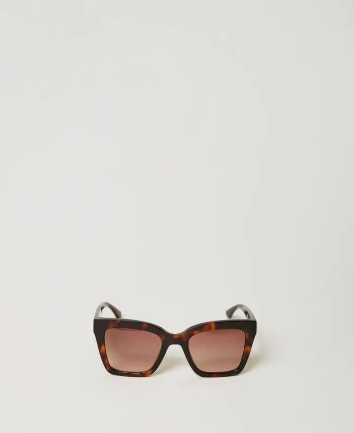 Twinset Sunglasses Tortoiselike Square Sunglasses Shiny Dark Havana 8211 Accessories
