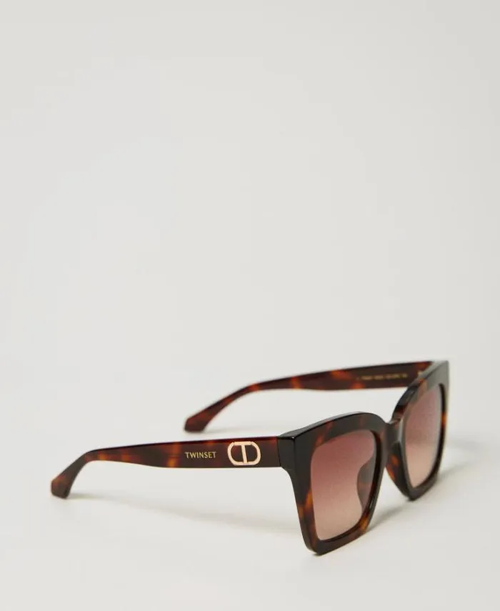 Twinset Sunglasses Tortoiselike Square Sunglasses Shiny Dark Havana 8211 Accessories