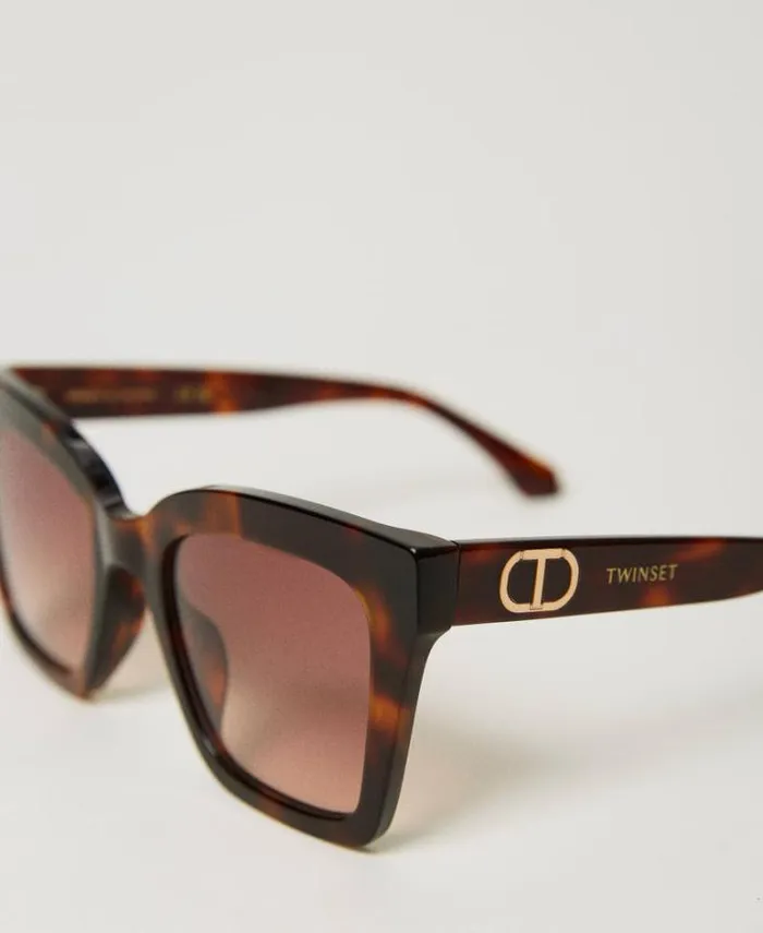 Twinset Sunglasses Tortoiselike Square Sunglasses Shiny Dark Havana 8211 Accessories