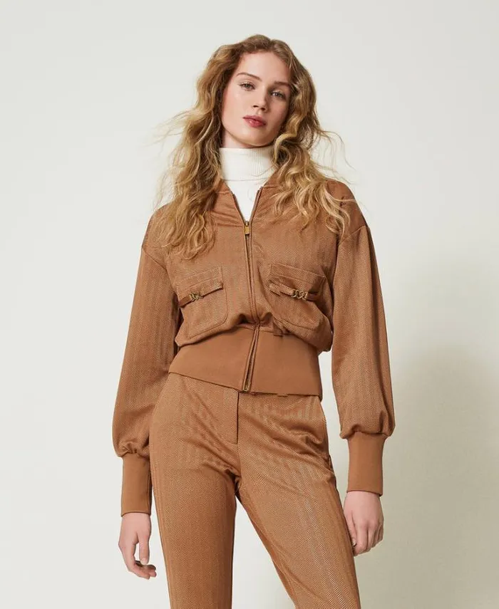 Twinset Sweatshirts Jacquard Scuba Fabric Sweatshirt Caramel Camel 8211 Clothing