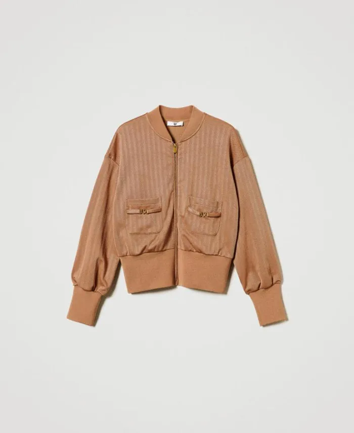 Twinset Sweatshirts Jacquard Scuba Fabric Sweatshirt Caramel Camel 8211 Clothing