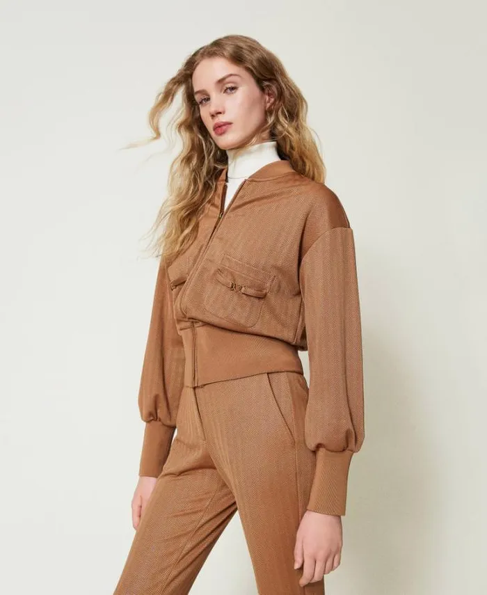 Twinset Sweatshirts Jacquard Scuba Fabric Sweatshirt Caramel Camel 8211 Clothing