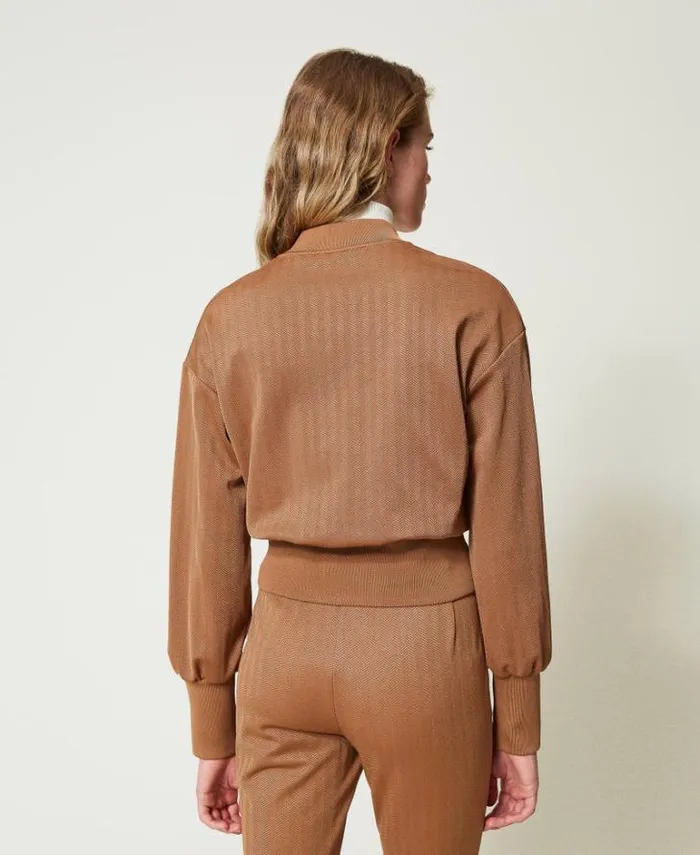 Twinset Sweatshirts Jacquard Scuba Fabric Sweatshirt Caramel Camel 8211 Clothing