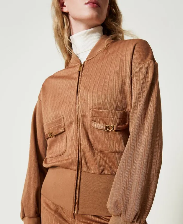 Twinset Sweatshirts Jacquard Scuba Fabric Sweatshirt Caramel Camel 8211 Clothing