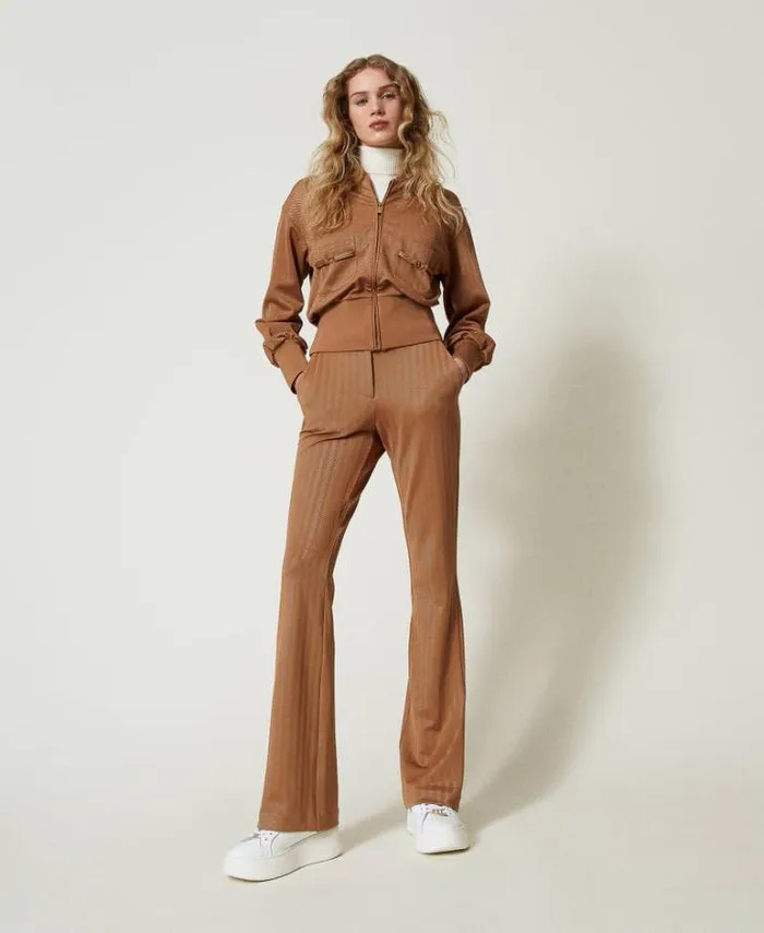 Twinset Sweatshirts Jacquard Scuba Fabric Sweatshirt Caramel Camel 8211 Clothing