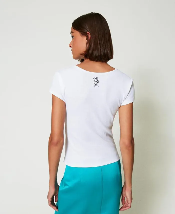 Twinset TShirts And Tops Ribbed Tshirt With Knot 034papers034 White 8211 Clothing