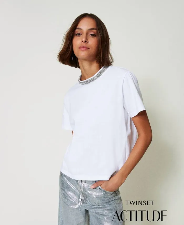 Twinset TShirts And Tops Tshirt With Handmade Embroidery 034papers034 White 8211 Clothing Twinset TShirts And Tops Tshirt With Handmade Embroidery 034papers034 White 8211 Clothing