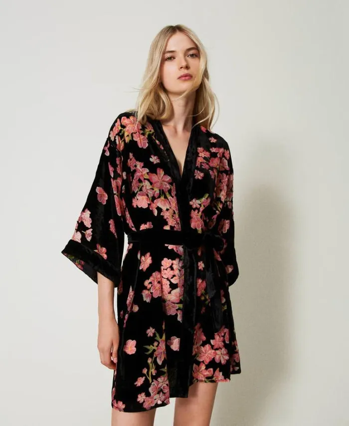 Twinset Underwear And Nightwear Floral Dvor Velvet Dressing Gown Multicolour Blooming 8211 Clothing