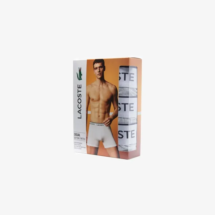 Underwear and Socks Men Lacoste Men039s 3Pack Branded Striped Boxers Grey Chine Cca