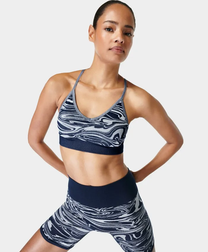 Underwear Women Sweaty Betty Mindful Seamless Yoga Bra Navy Blue Liquid Jacquard