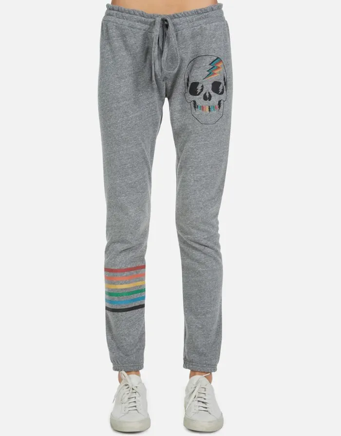 Uri Rainbow Electric Skull Heather Grey Women Lauren Moshi Long Sweatpants