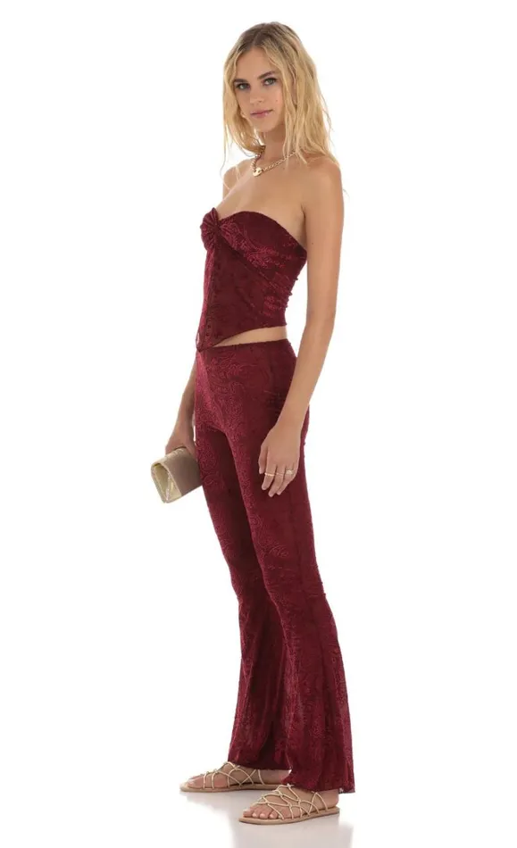 Velvet Mesh Two Piece Set Maroon Women LUCY IN THE SKY Pants Velvet Mesh Two Piece Set Maroon Women LUCY IN THE SKY Pants