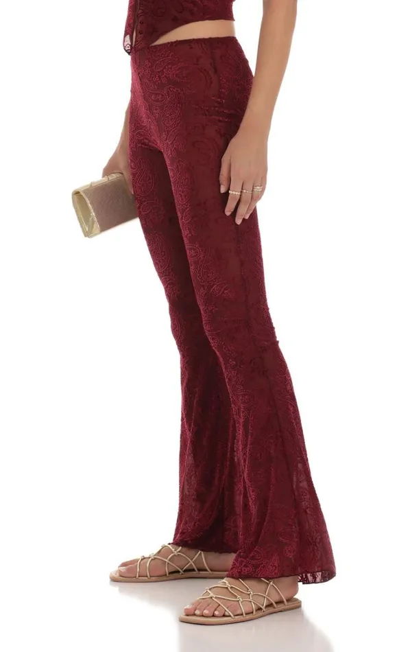 Velvet Mesh Two Piece Set Maroon Women LUCY IN THE SKY Pants Velvet Mesh Two Piece Set Maroon Women LUCY IN THE SKY Pants