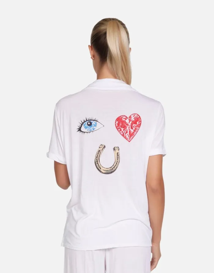 Waverly I Love U White Women Lauren Moshi Short Sleeve