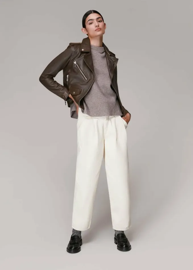 Whistles Agnes Pocket Leather Jacket Chocolate Women Coats and Jackets