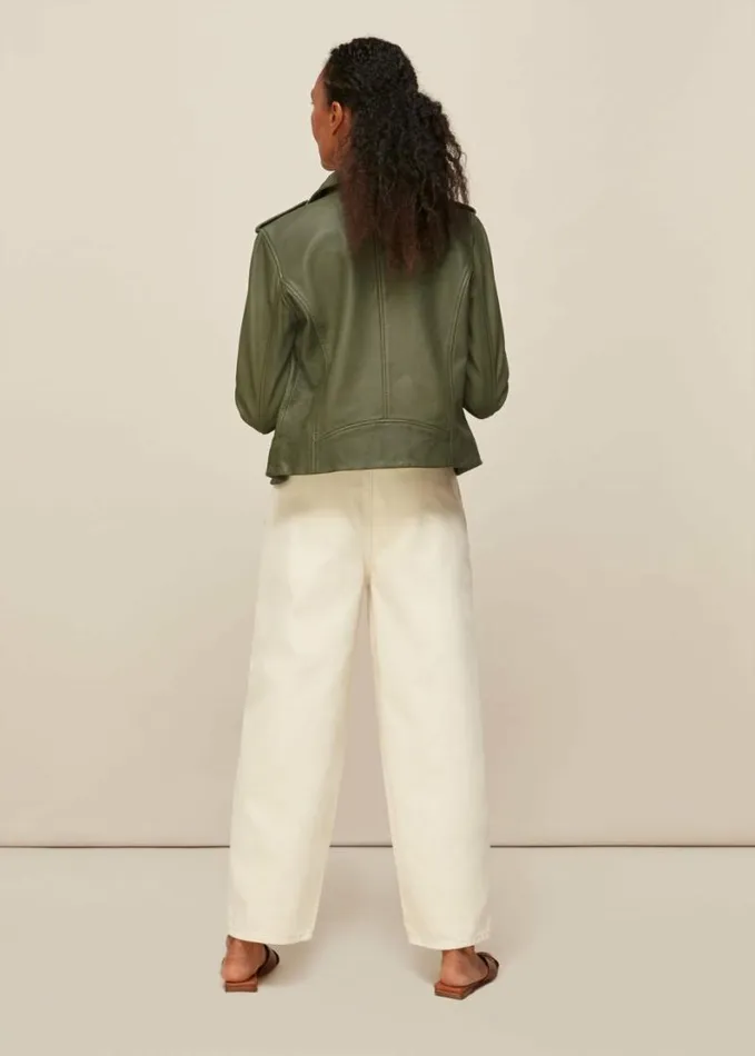 Whistles Agnes Pocket Leather Jacket Khaki Women Coats and Jackets