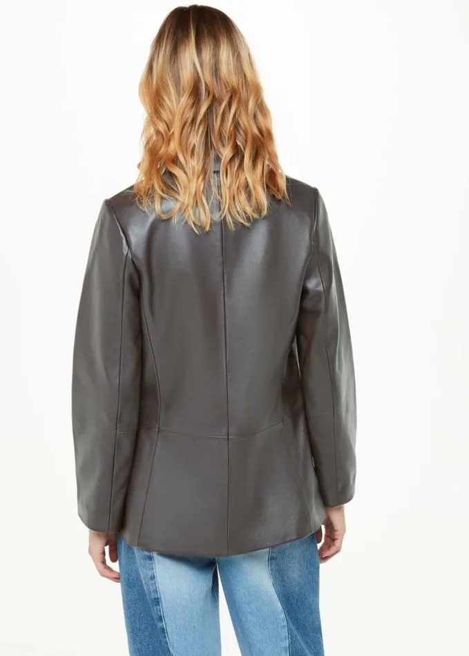 Whistles Aliza Waisted Leather Blazer Burgundy Women Coats and Jackets