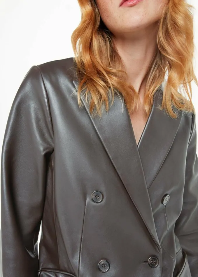 Whistles Aliza Waisted Leather Blazer Burgundy Women Coats and Jackets