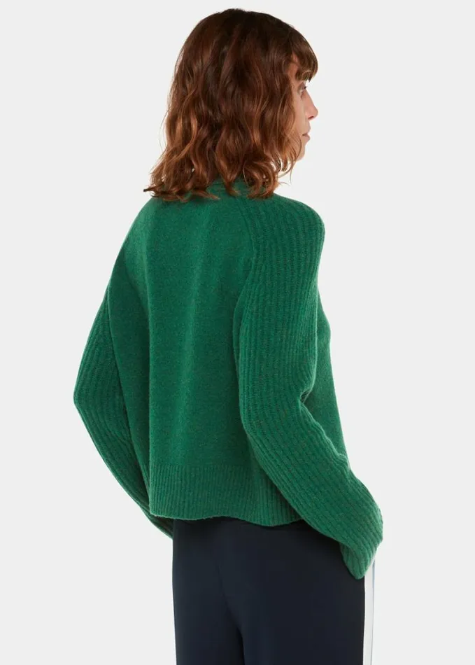 Whistles Anna Wool Mix Crew Knit Dark Green Women Sweaters and Cashmere
