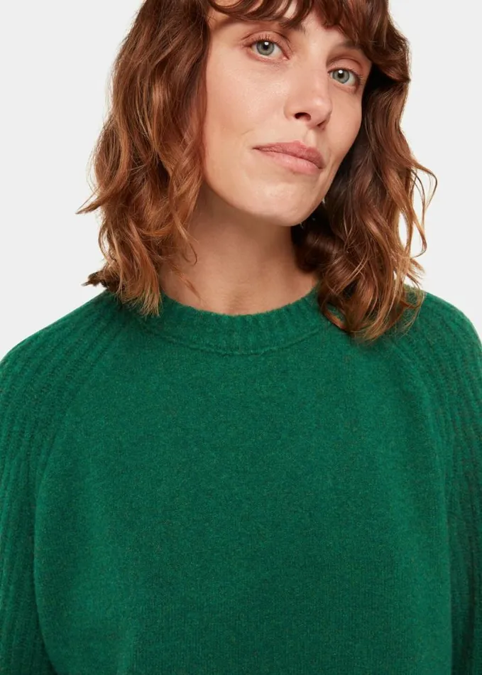 Whistles Anna Wool Mix Crew Knit Dark Green Women Sweaters and Cashmere