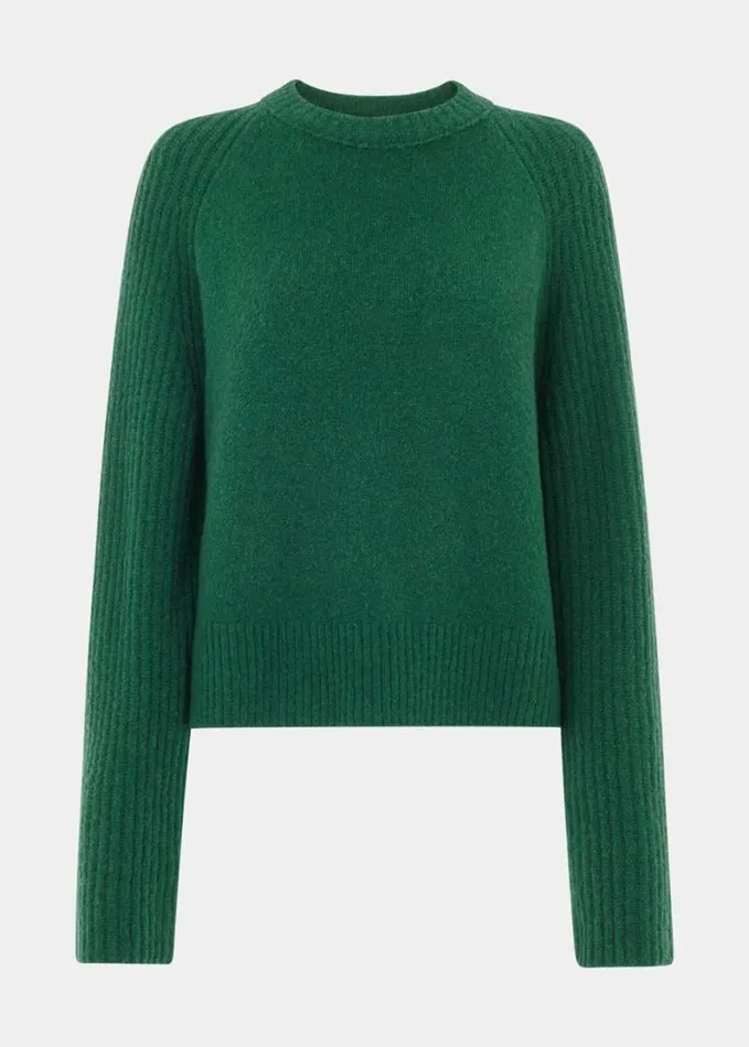 Whistles Anna Wool Mix Crew Knit Dark Green Women Sweaters and Cashmere