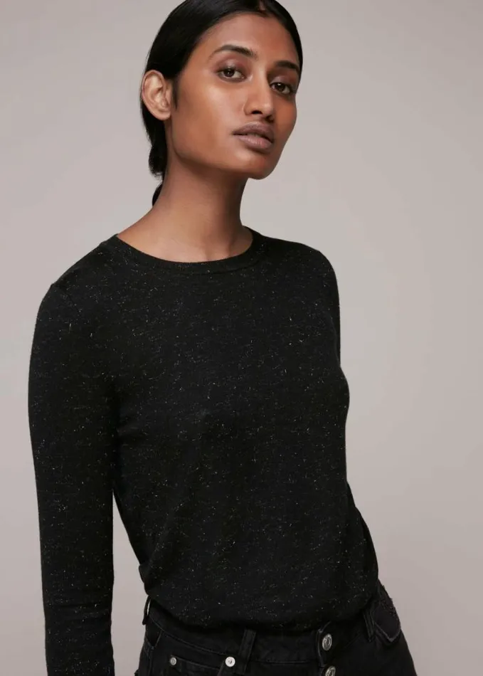 Whistles Annie Sparkle Knit Black Women Sweaters and Cashmere