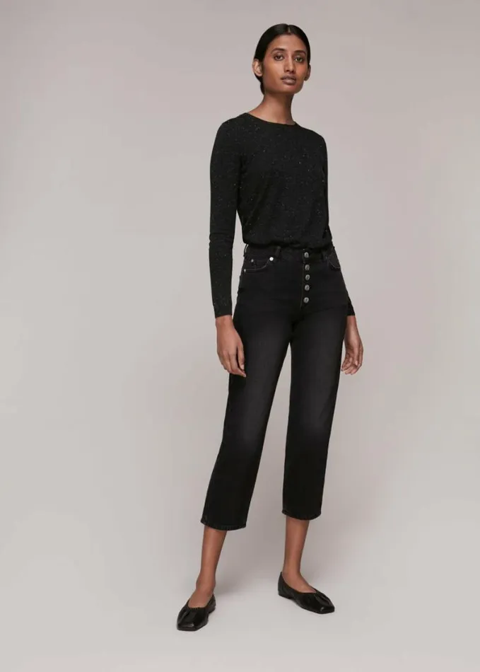Whistles Annie Sparkle Knit Black Women Sweaters and Cashmere