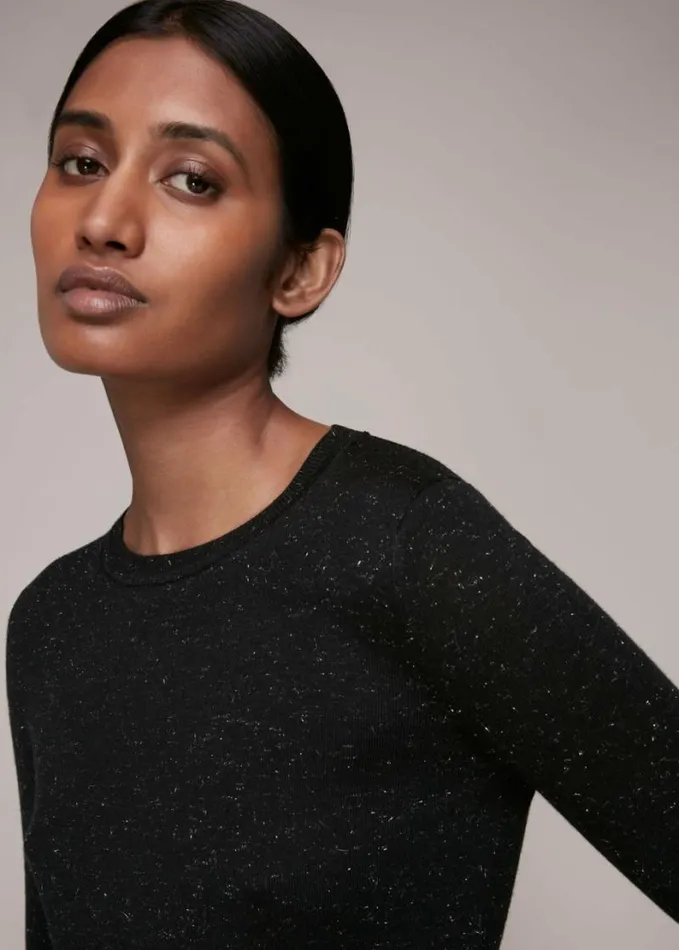 Whistles Annie Sparkle Knit Black Women Sweaters and Cashmere