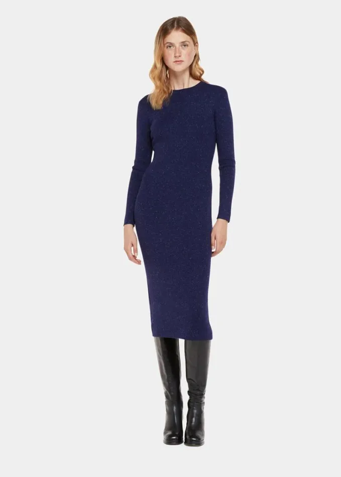 Whistles Annie Sparkle Knit Dress Navy Women Dresses