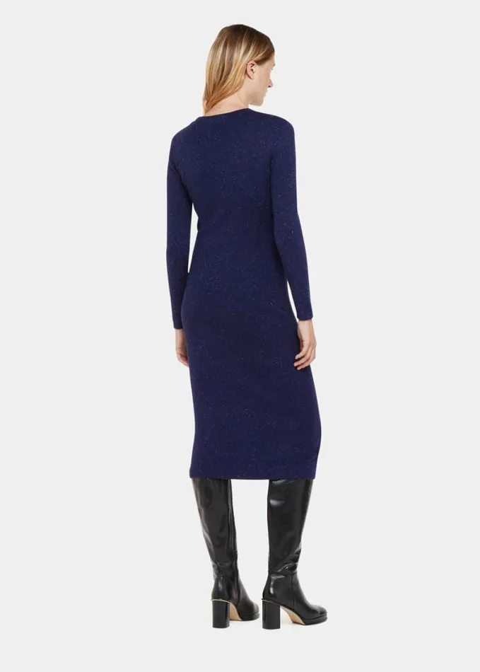 Whistles Annie Sparkle Knit Dress Navy Women Dresses