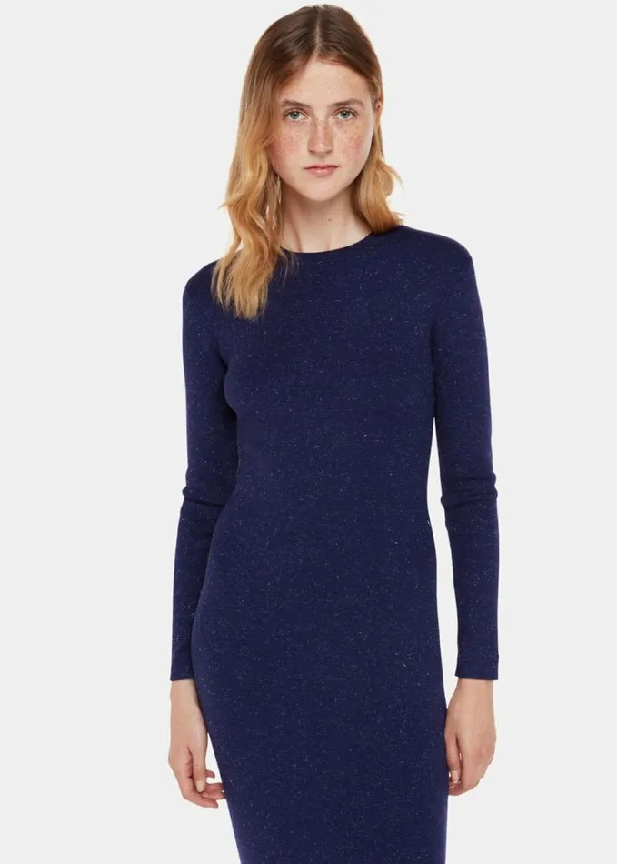 Whistles Annie Sparkle Knit Dress Navy Women Dresses