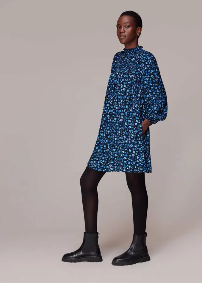 Whistles Blurred Floral Trapeze Dress Bluemulti Women Dresses
