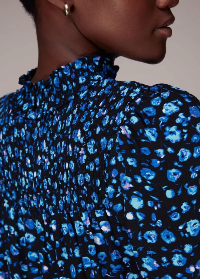 Whistles Blurred Floral Trapeze Dress Bluemulti Women Dresses