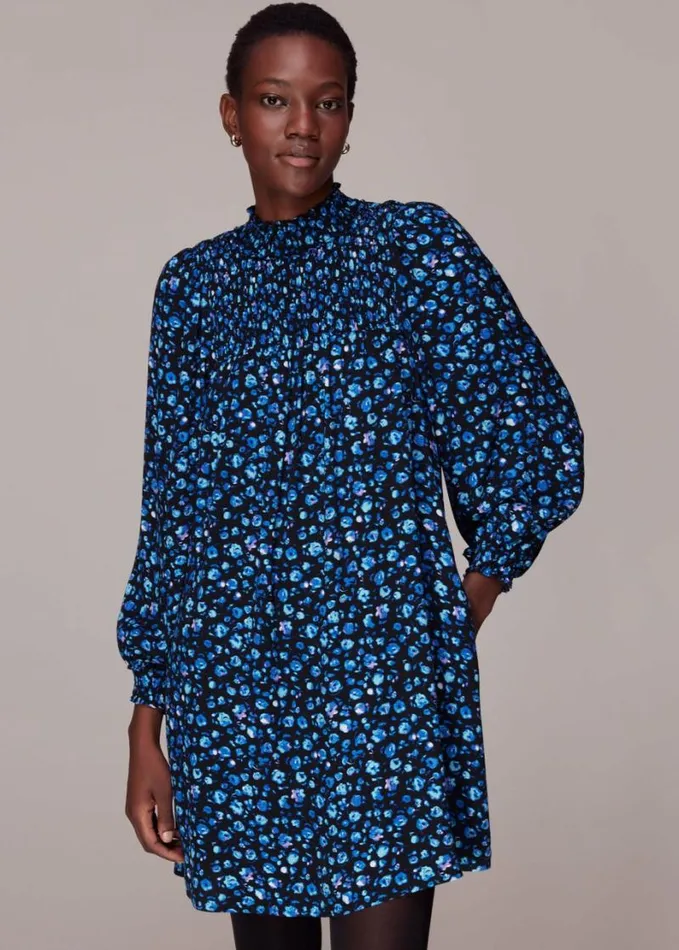 Whistles Blurred Floral Trapeze Dress Bluemulti Women Dresses
