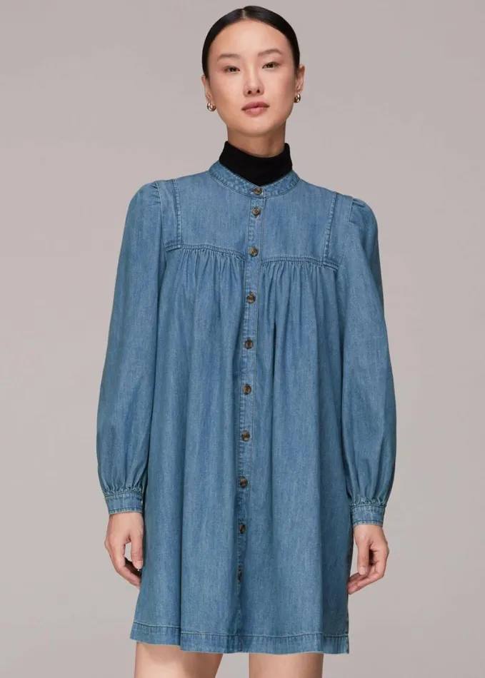 Whistles Chambray Denim Trapeze Dress Denim Women Dresses