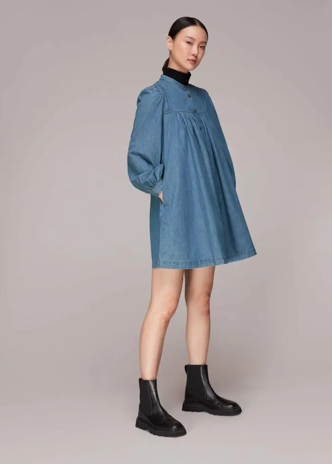 Whistles Chambray Denim Trapeze Dress Denim Women Dresses