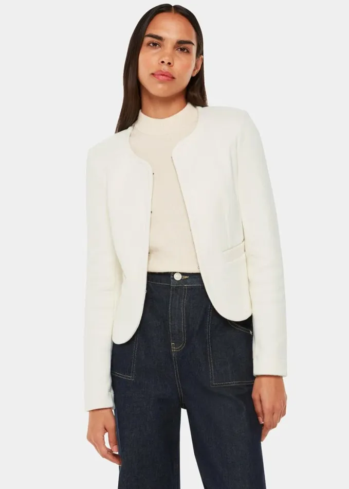 Whistles Collarless Jersey Jacket Ivory Women Coats and Jackets