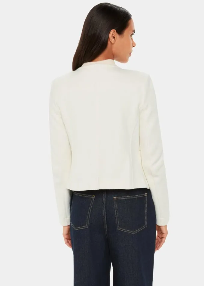 Whistles Collarless Jersey Jacket Ivory Women Coats and Jackets