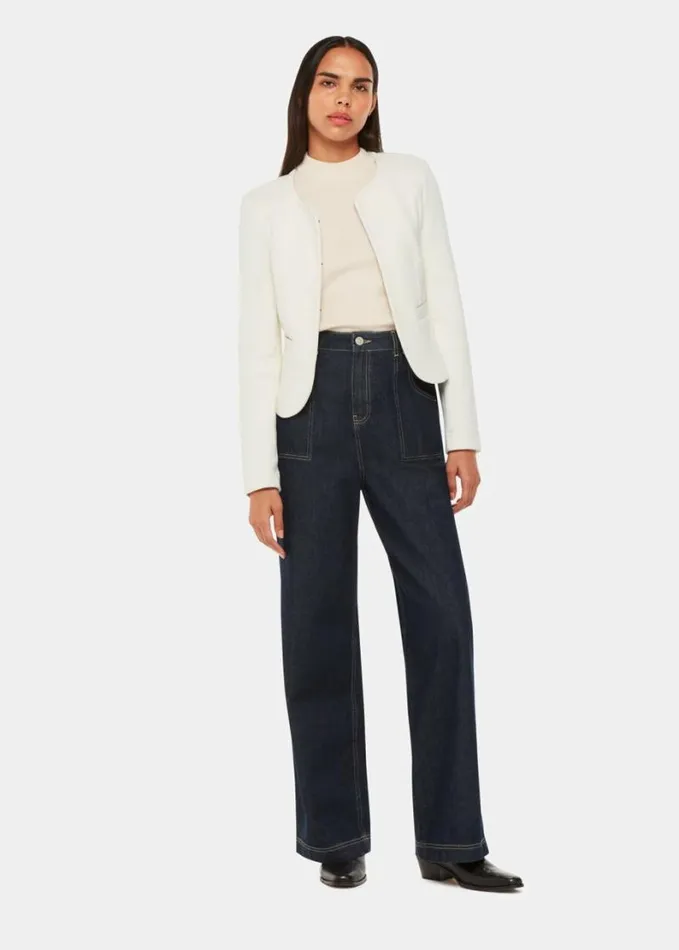 Whistles Collarless Jersey Jacket Ivory Women Coats and Jackets