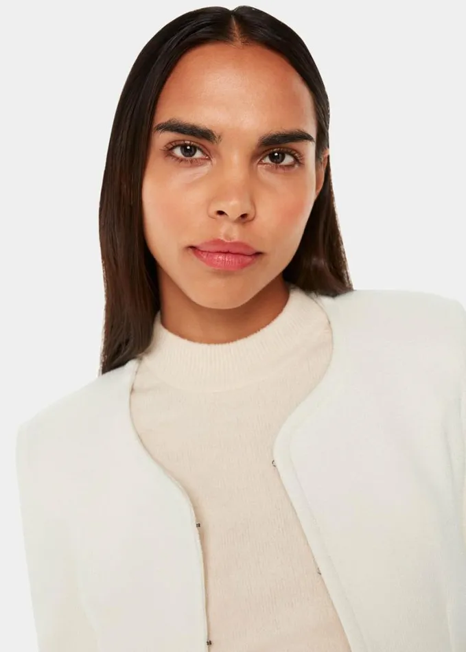 Whistles Collarless Jersey Jacket Ivory Women Coats and Jackets