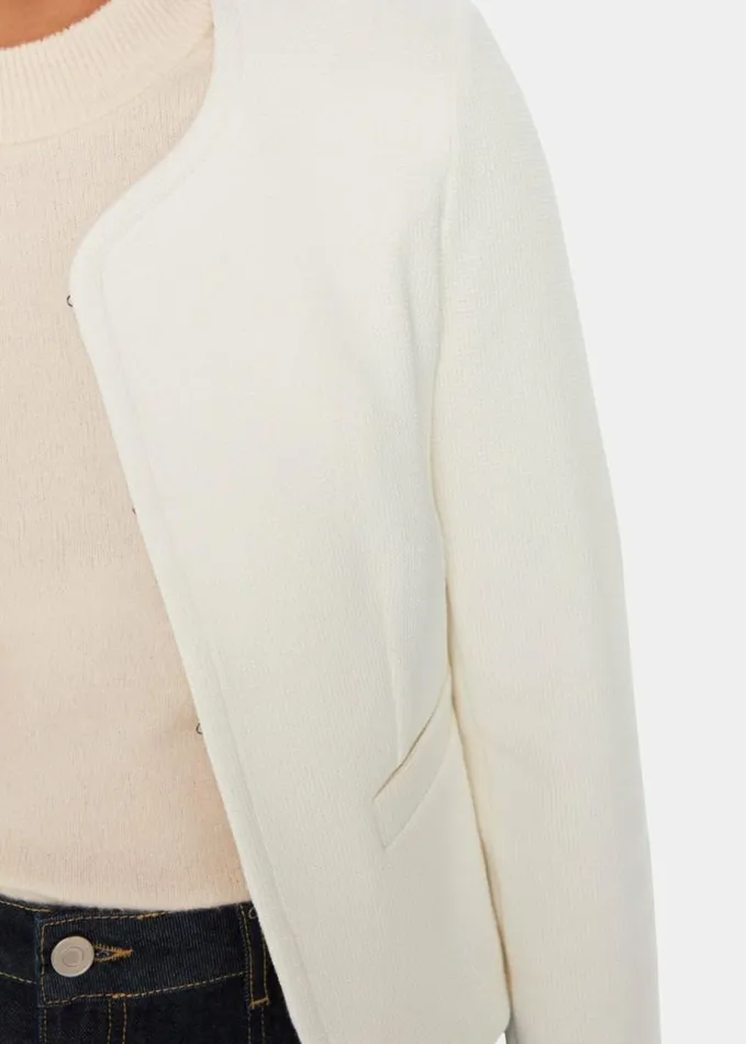 Whistles Collarless Jersey Jacket Ivory Women Coats and Jackets