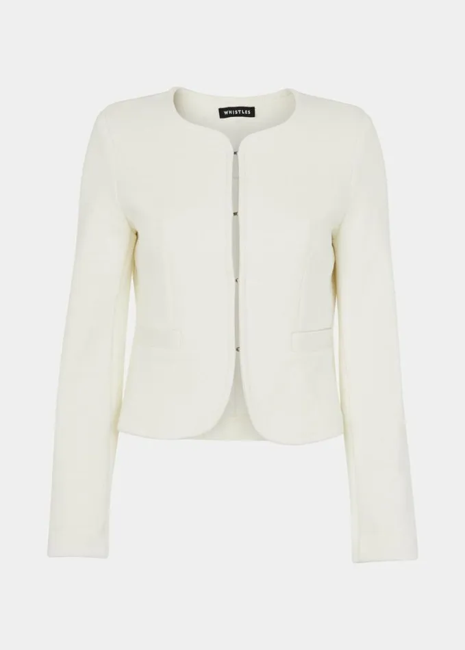 Whistles Collarless Jersey Jacket Ivory Women Coats and Jackets