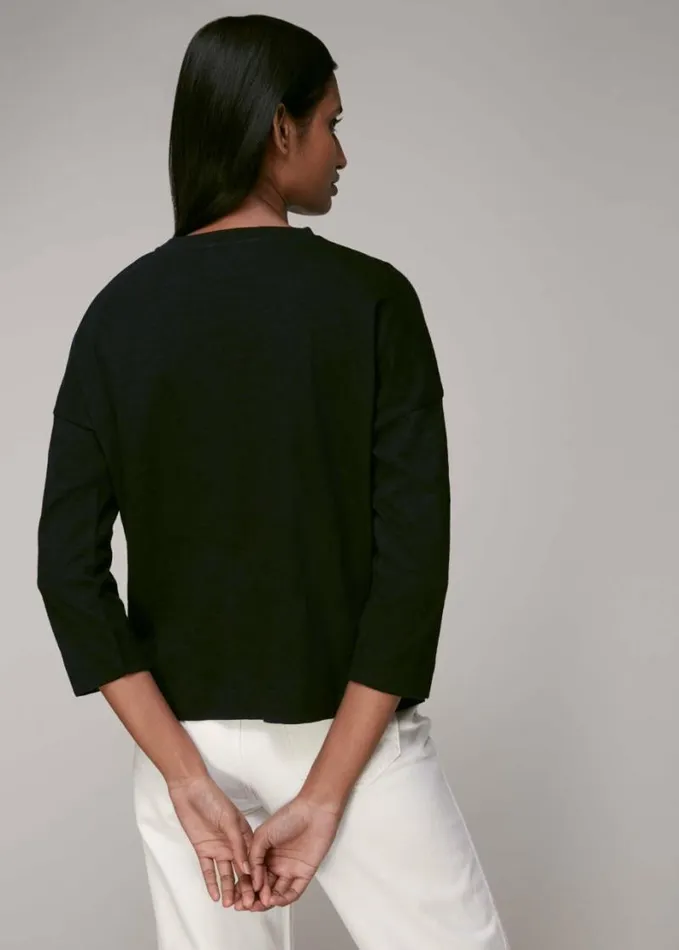 Whistles Cotton Pocket Top Black Women Tops